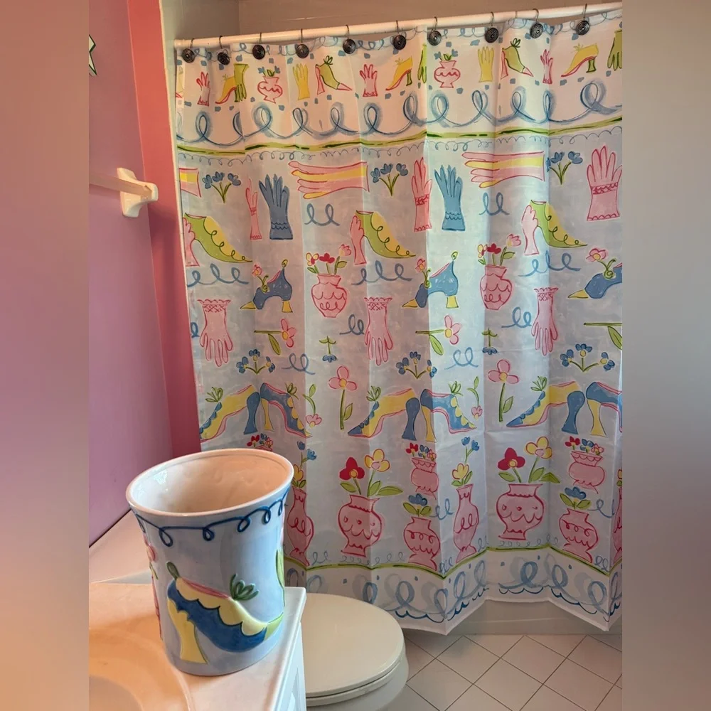 NEW Kids Shower Curtain Set - Wastebasket + Shower Curtain + Hooks